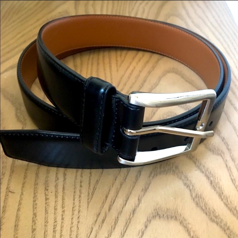 Black Leather Belt Silver Buckle size 38-40-42